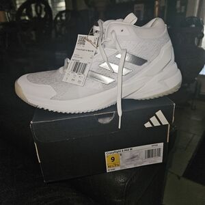 adidas White and Silver Mid-Top Basketball/Volleyball Shoes